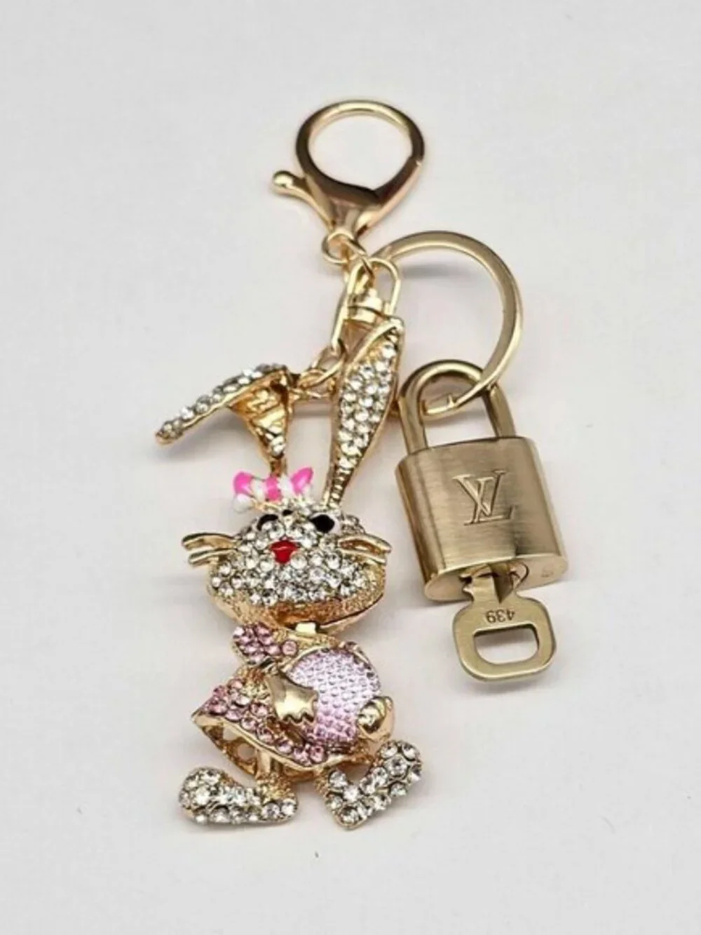 Authentic Louis Vuitton Gold Lock & Key 🔑 Bag Charm w/ Unbranded Bunny Charm